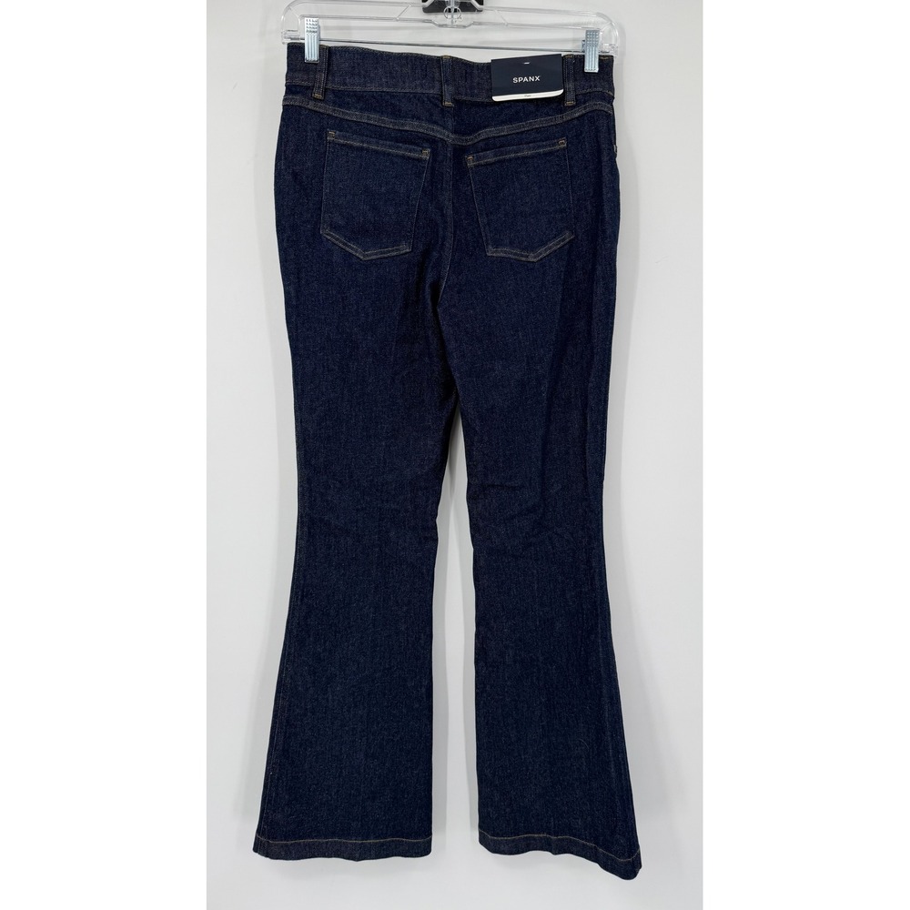 Spanx Womens Large Flare Jeans Raw Indigo Wash Stretch Denim L NEW - Picture 3 of 10